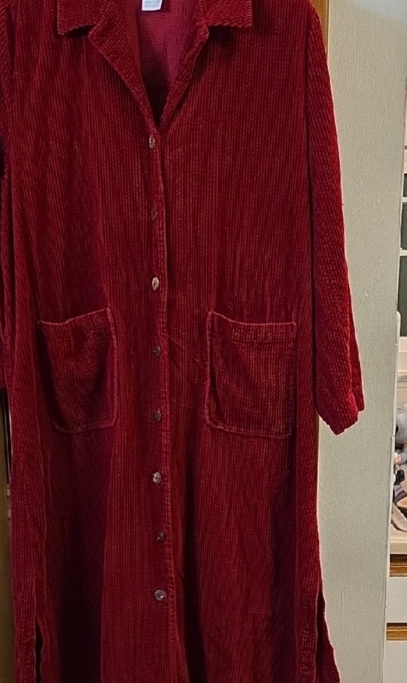 April Cornell Deep Red Long Sleeve Corderoy Large Dress